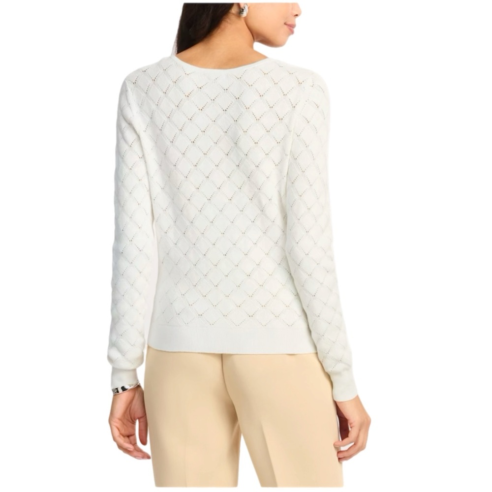LETY & ME • NWOT Jackey Button Front Pointelle Cardigan • Large • Off-White - Picture 2 of 5